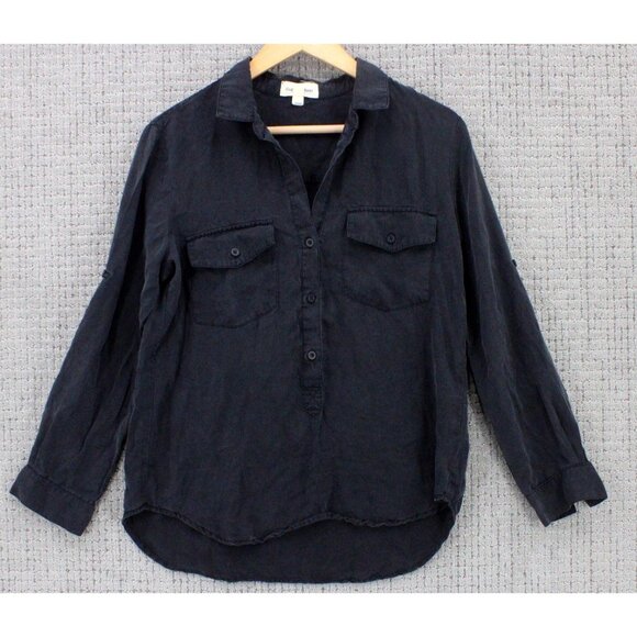 Cloth & Stone Shirt Top Womens Medium M Black Button Down Long Sleeve Collared - Picture 1 of 9